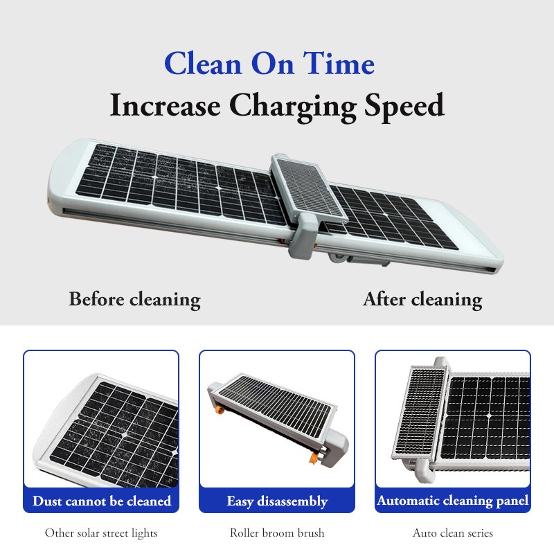 Auto Clean Self Cleaning Automatic Streetlight Engineering 40W 60W 80W 100W All in One LED Solar Street Light