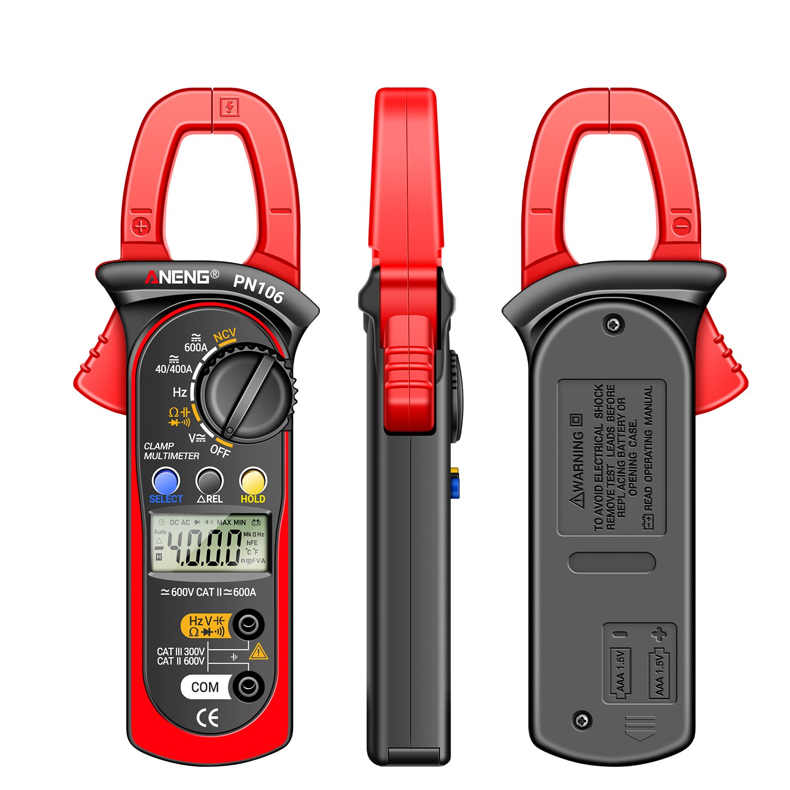 ANENG PN106 Digital Clamp Meter 4000 Counts AC/DC Voltage Resistance Capacitance Auto Range Multimeter
