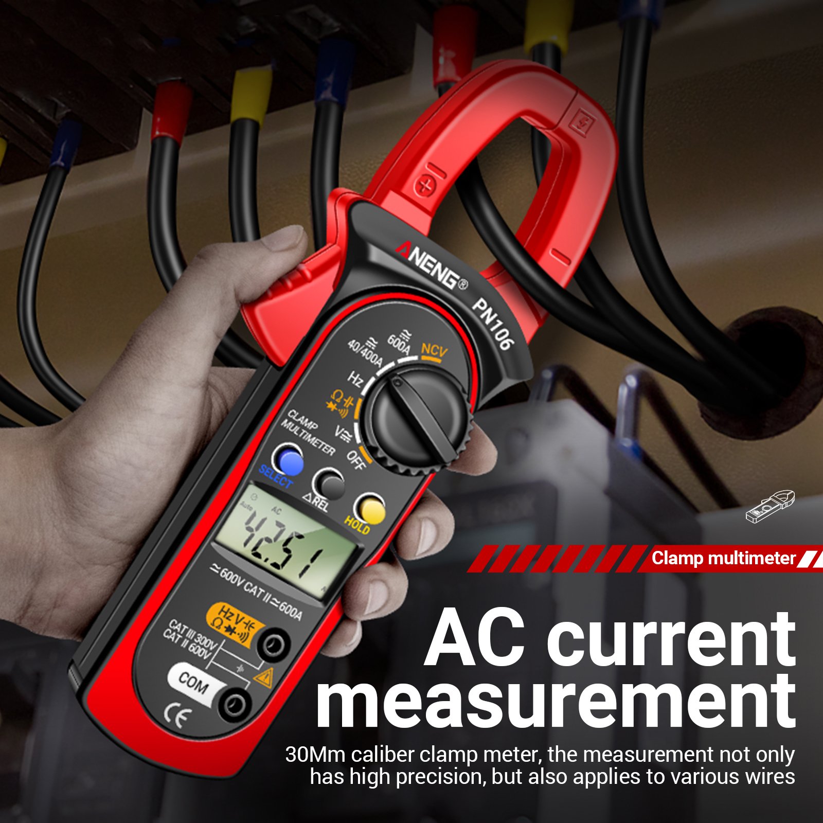 ANENG PN106 Digital Clamp Meter 4000 Counts AC/DC Voltage Resistance Capacitance Auto Range Multimeter