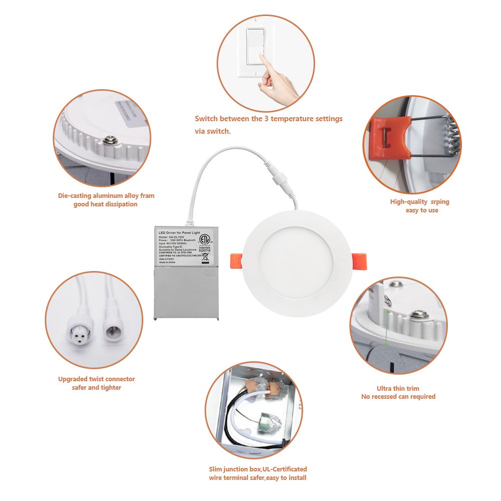 Triac Dimmable ETL(5004879) Light Panel Led 12w 6'' 3CCT Wall Switch Led Pot Light for Home Use