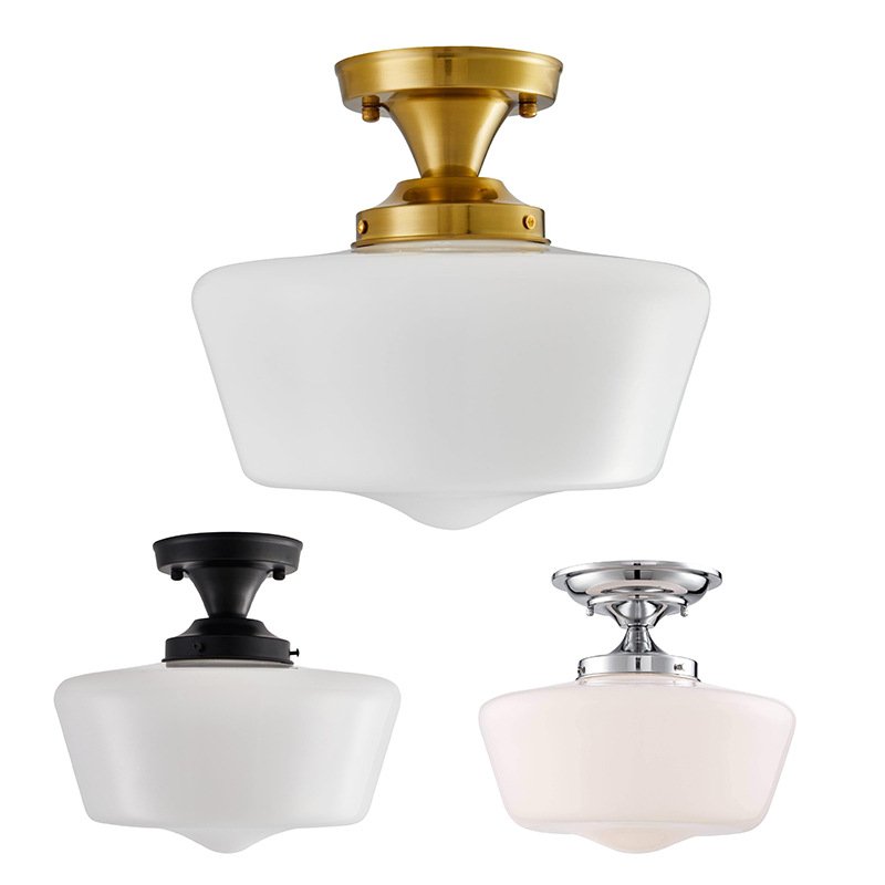 Vintage LED Flush Mount Ceiling Light Home Bedroom Living Room Opal Glass Lamp Shades Iron Base Switch Control Indoor Lighting