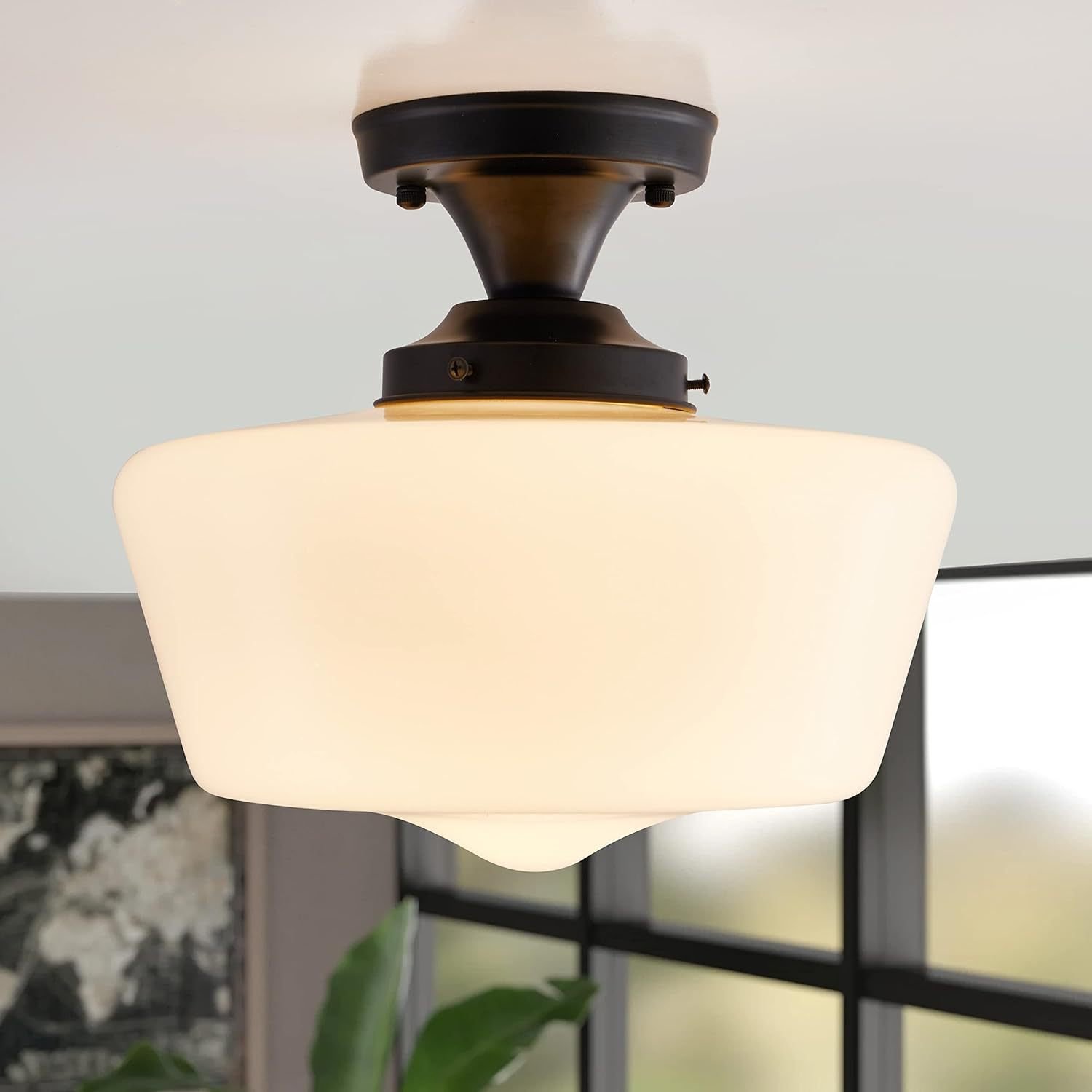 Vintage LED Flush Mount Ceiling Light Home Bedroom Living Room Opal Glass Lamp Shades Iron Base Switch Control Indoor Lighting
