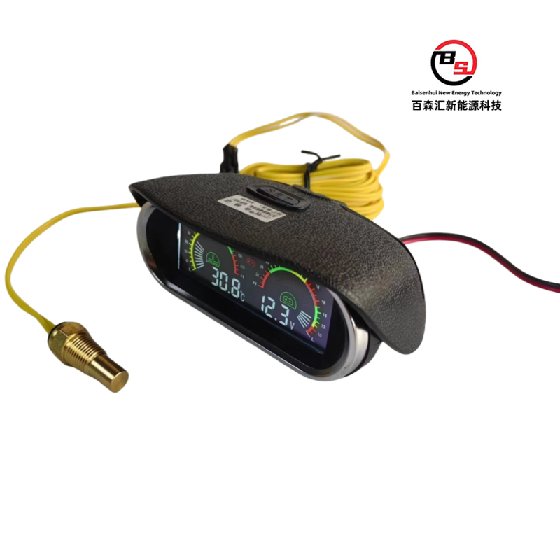 2-in-1 Horizontal Sunshade Waterproof LCD Oil Pressure Gauge Voltage Strap Water Pipe Connector for Small Cars