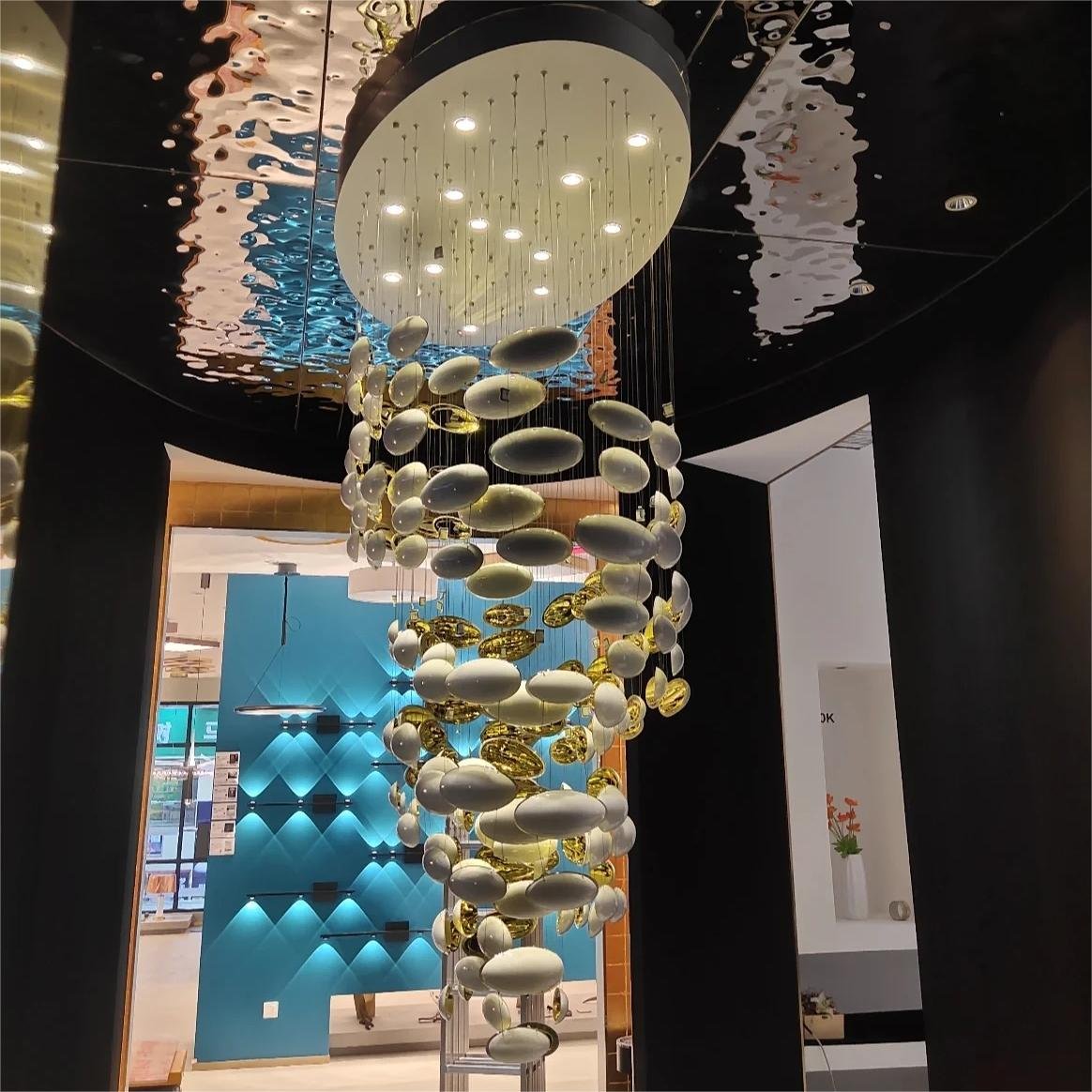 Aerial Ornament Custom Hotel Lobby Villa Ceiling Decoration Glass Chandelier Creative Golden Dinosaur Egg Shaped Pendant Light