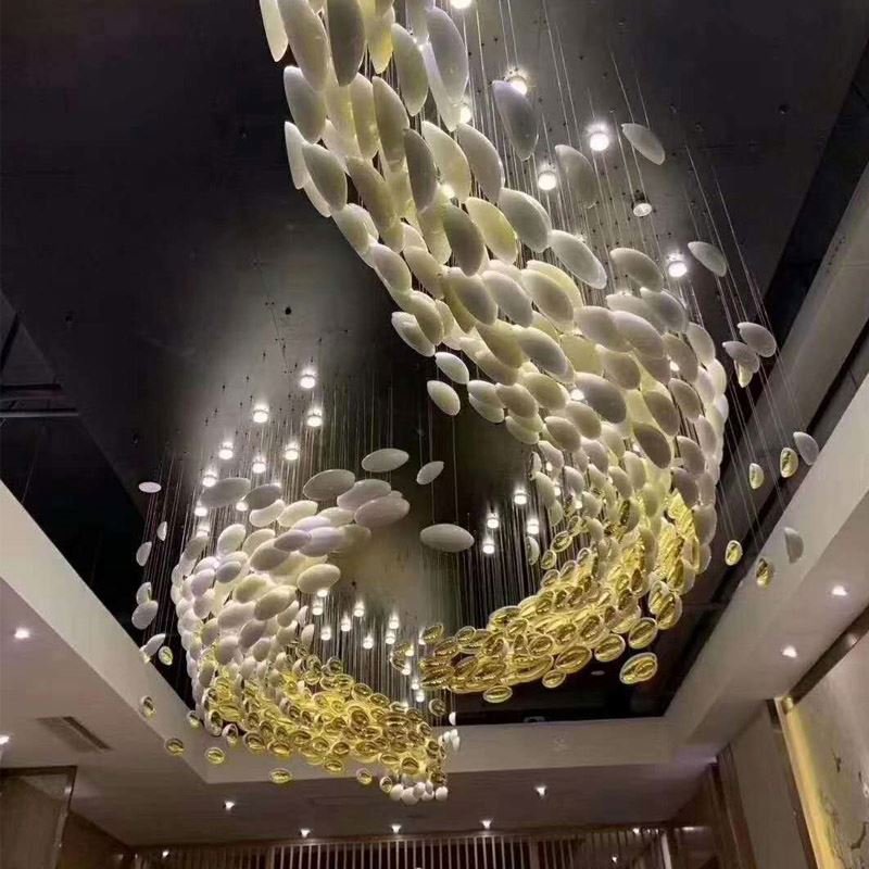 Aerial Ornament Custom Hotel Lobby Villa Ceiling Decoration Glass Chandelier Creative Golden Dinosaur Egg Shaped Pendant Light