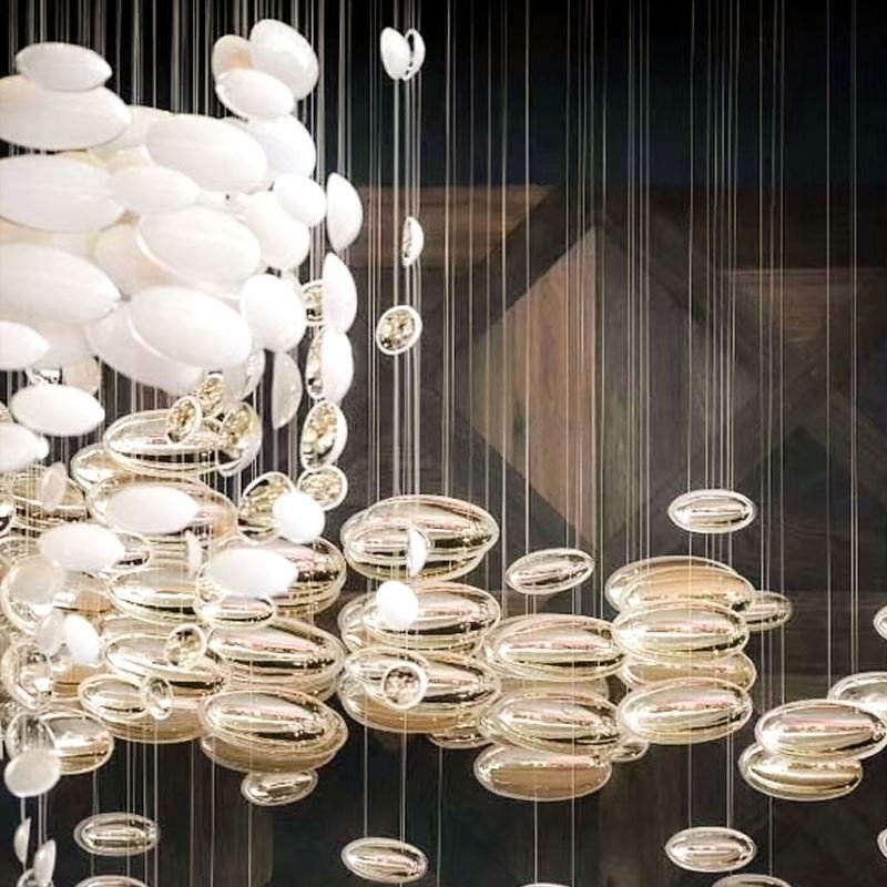 Aerial Ornament Custom Hotel Lobby Villa Ceiling Decoration Glass Chandelier Creative Golden Dinosaur Egg Shaped Pendant Light