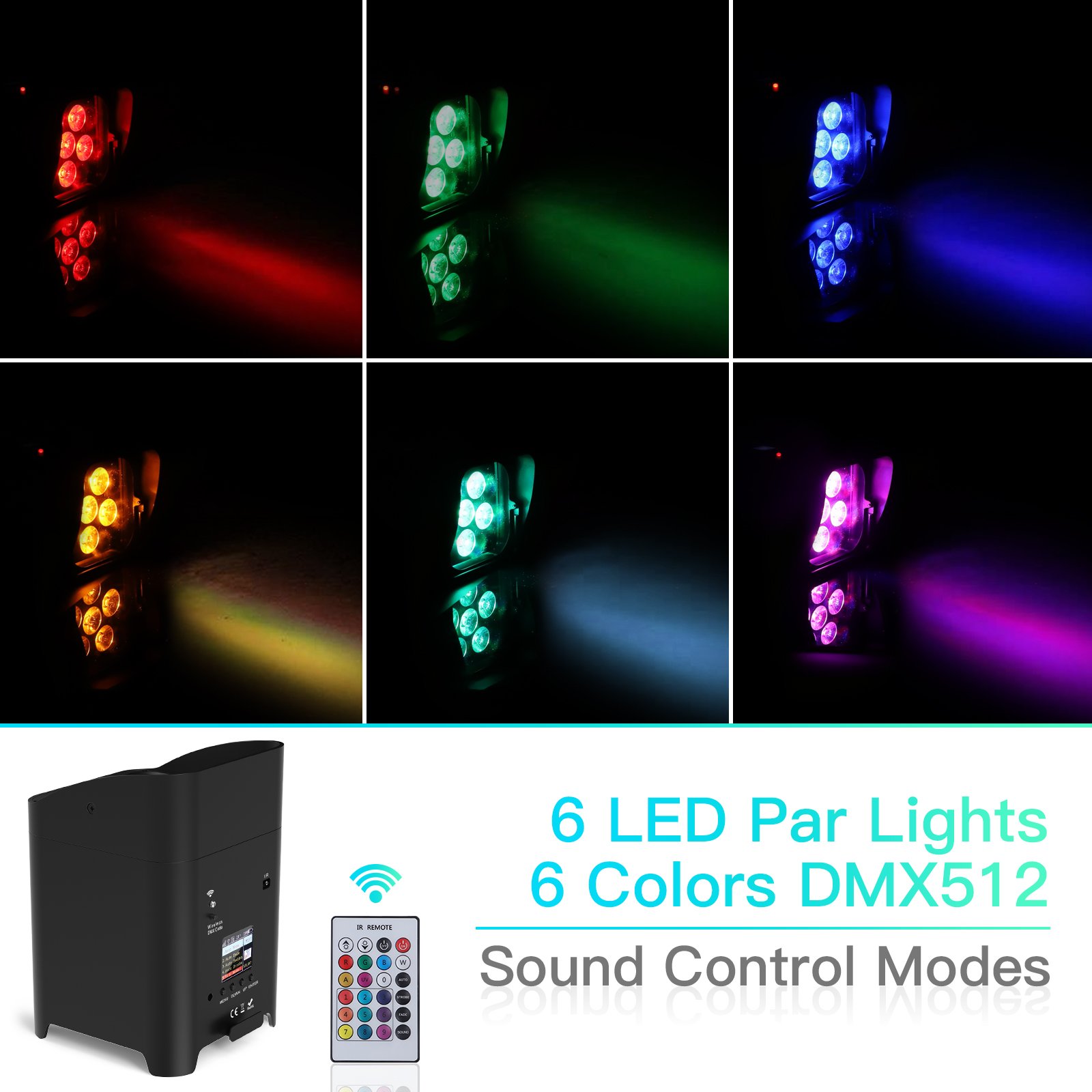 U`King 108W 6In1 Rgbwauv Uplights Battery Wireless Stage Lamp for Dj Bar Party Disco Wifi Remote House Dyeing Par Light