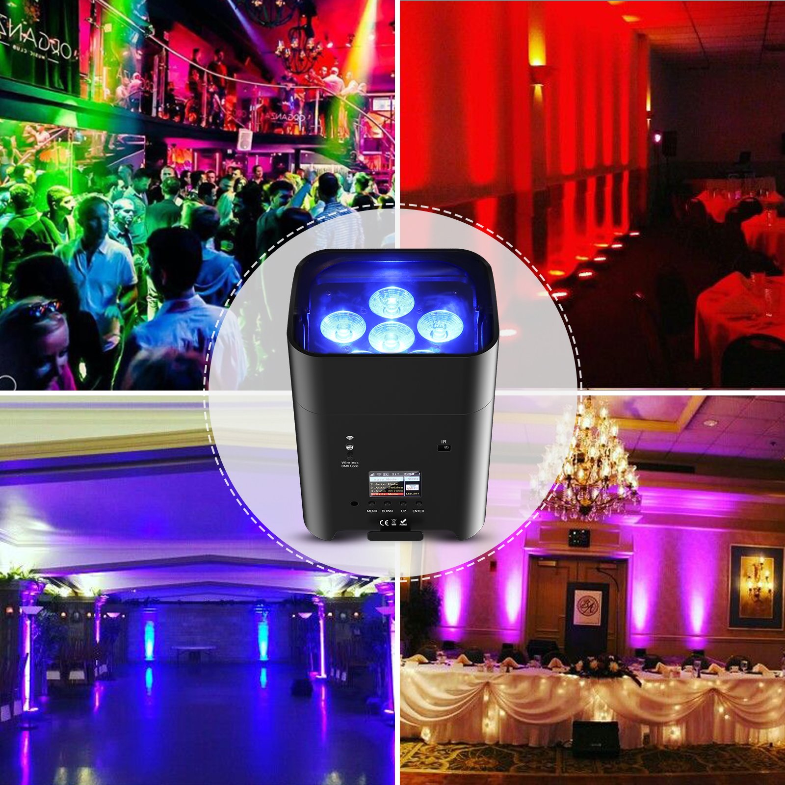 U`King 108W 6In1 Rgbwauv Uplights Battery Wireless Stage Lamp for Dj Bar Party Disco Wifi Remote House Dyeing Par Light