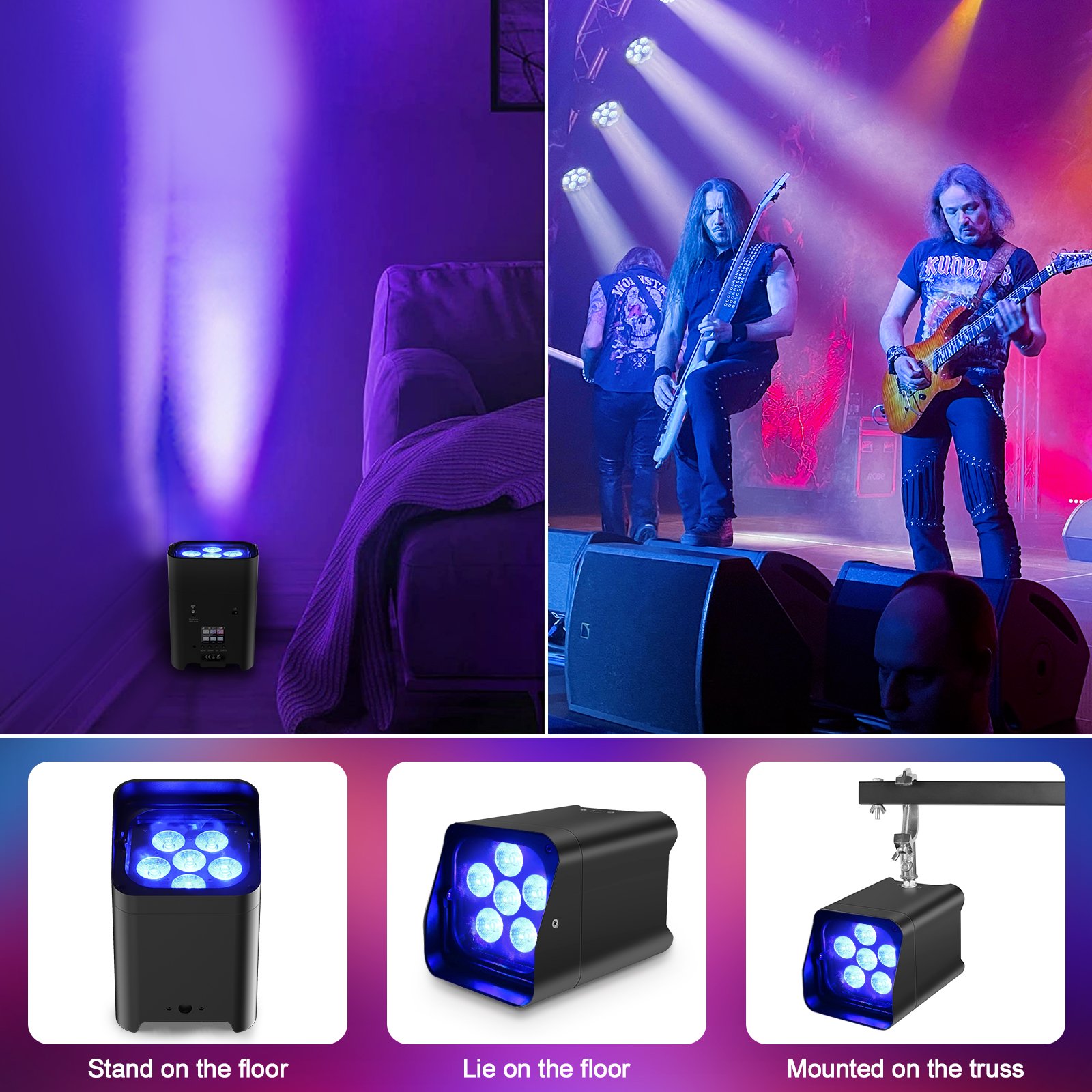 U`King 108W 6In1 Rgbwauv Uplights Battery Wireless Stage Lamp for Dj Bar Party Disco Wifi Remote House Dyeing Par Light
