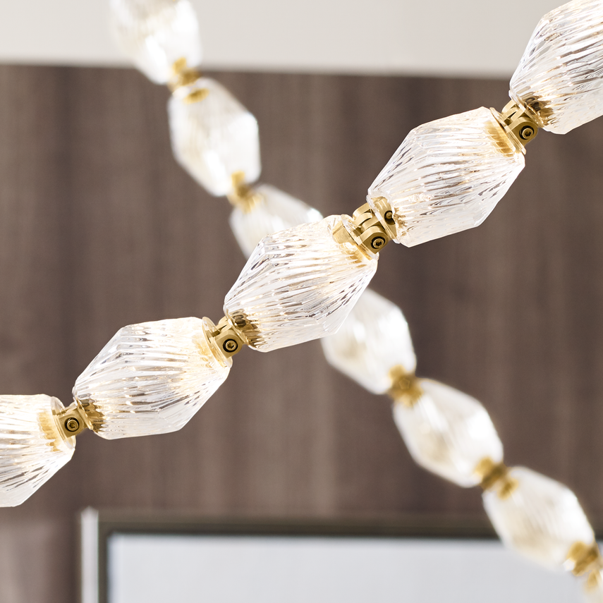 Customized Modern Linear Transparent Project Stair LED Hanging Lamp Long String Metal Crystal Chandelier Gold Pendant Light
