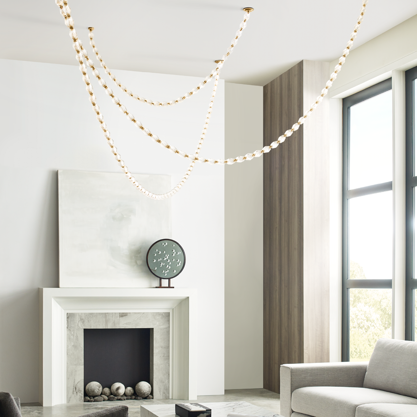 Customized Modern Linear Transparent Project Stair LED Hanging Lamp Long String Metal Crystal Chandelier Gold Pendant Light