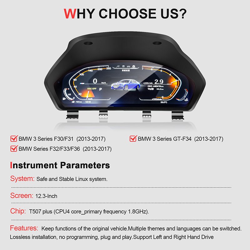 Navihua Speedometer LCD Instrument Virtual Cockpit LCD Digital Cluster for BMW 3 4 Series F30 F31 F34 F32 F33 F36 Auto Dashboard