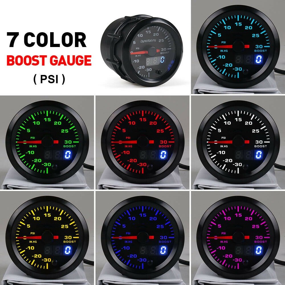Ramainer 2" 52mm Digital & Pointer 7 Color LED -30~30 Car Boost Meter Psi Pressure Gauge