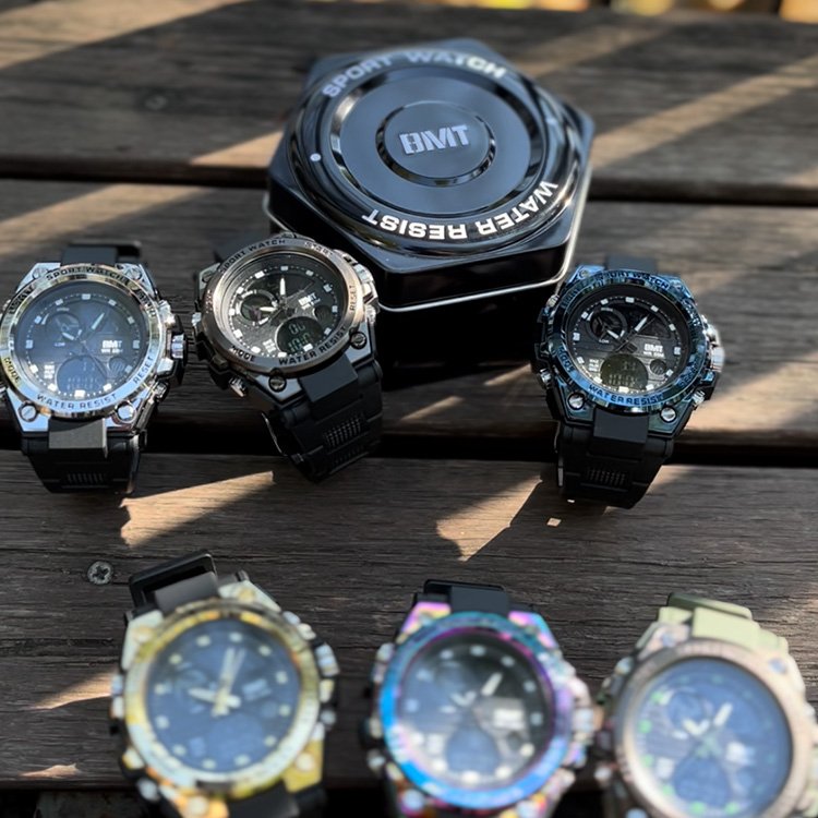 Fashion Men's Watches Sports Analog Digital Alarm Clock Lcd Digital Watches 5ATM Plastic Men Watches