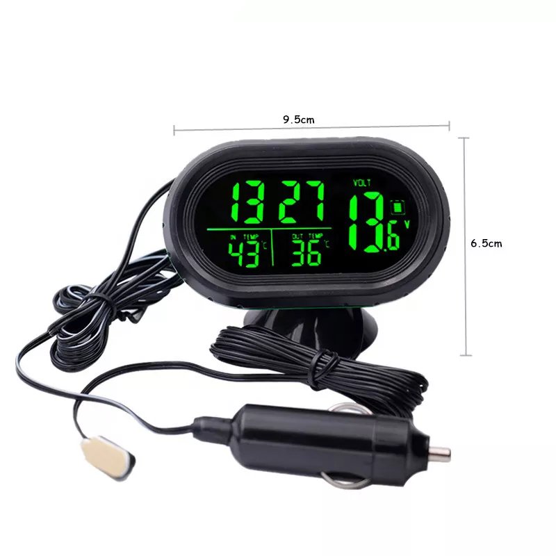 Digital Auto Car Thermometer Car Battery Voltmeter Voltage Meter Tester Monitor 12V / 24V Noctilucous Clock Freeze Alert