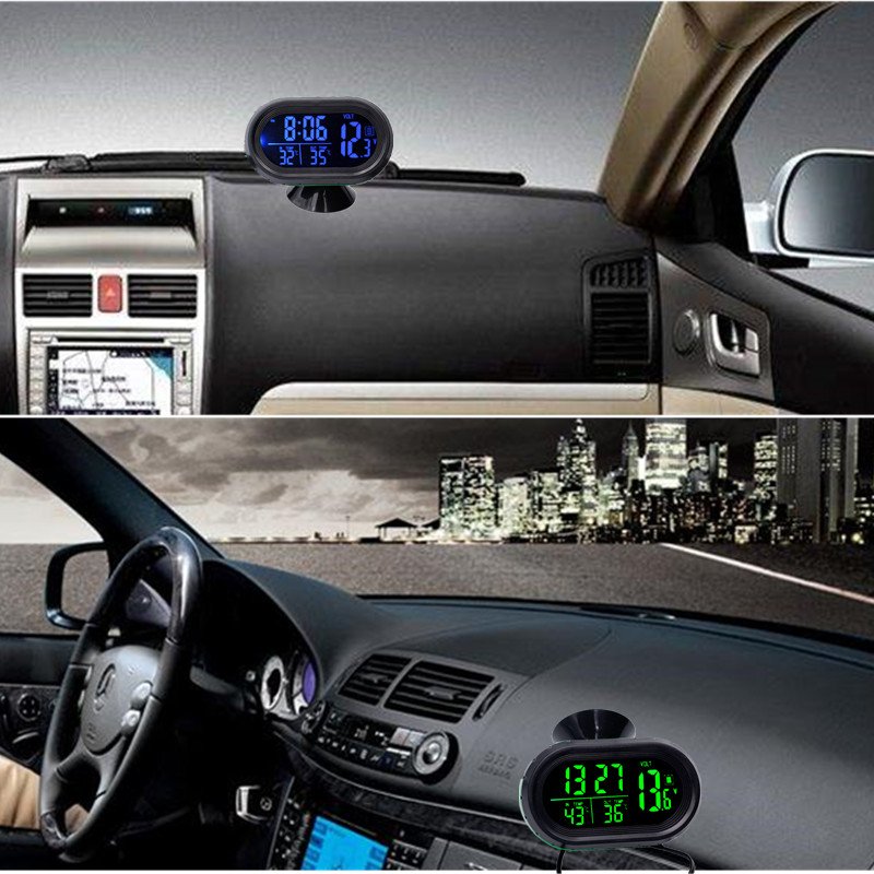 Digital Auto Car Thermometer Car Battery Voltmeter Voltage Meter Tester Monitor 12V / 24V Noctilucous Clock Freeze Alert
