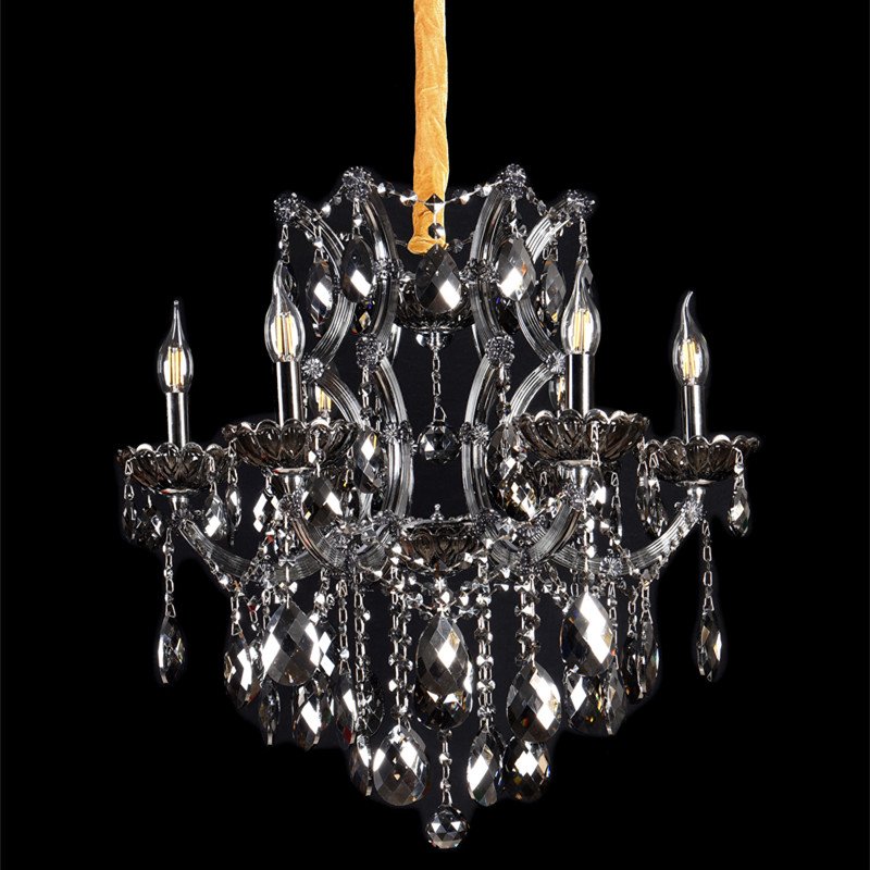 Hotel Vintage Wedding Smoke Grey Round Candle K9 Crystal Luxury Hanging Lighting Chandeliers