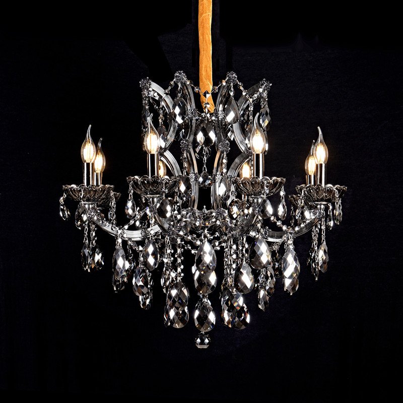Hotel Vintage Wedding Smoke Grey Round Candle K9 Crystal Luxury Hanging Lighting Chandeliers
