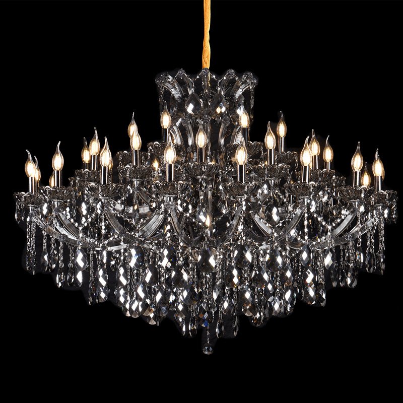 Hotel Vintage Wedding Smoke Grey Round Candle K9 Crystal Luxury Hanging Lighting Chandeliers