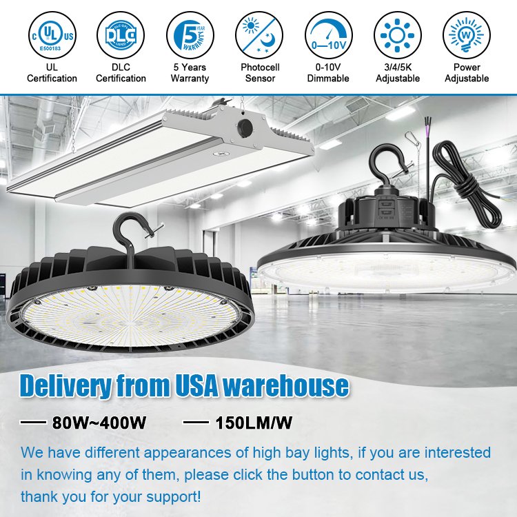 Industrial UFO LED High Bay Light Warehouse Shop Light Pendant Fixture with Aluminum Body 100W to 400W Range IP65