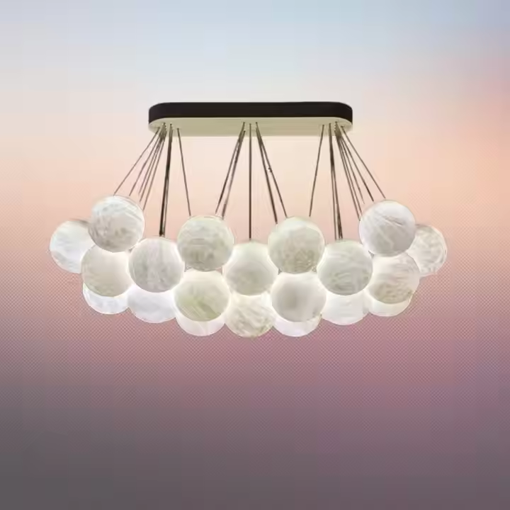 White Natural Alabaster Ball Drop Led Long Marriage Hallway Chandelier Ceiling Light Fixtures Spain White Mable Pendant Light