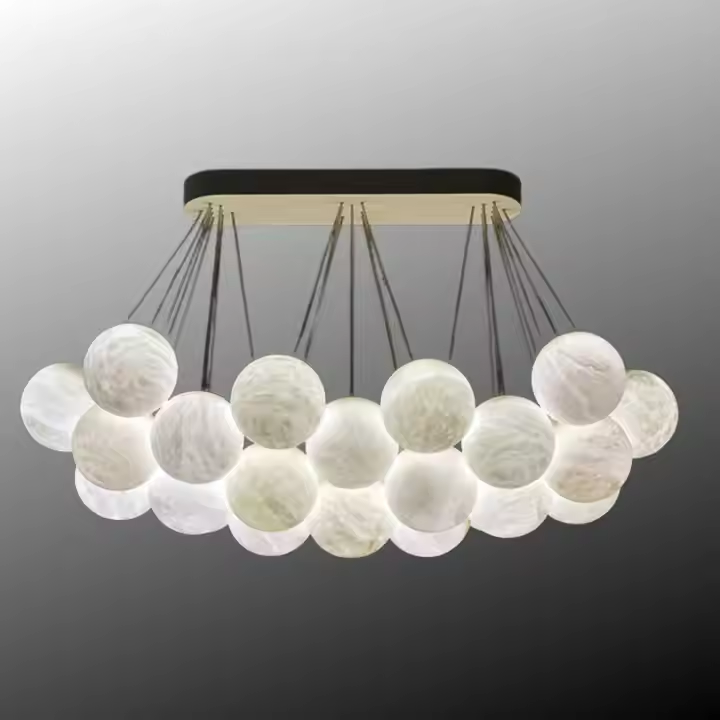 White Natural Alabaster Ball Drop Led Long Marriage Hallway Chandelier Ceiling Light Fixtures Spain White Mable Pendant Light