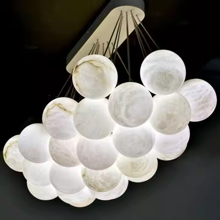 White Natural Alabaster Ball Drop Led Long Marriage Hallway Chandelier Ceiling Light Fixtures Spain White Mable Pendant Light