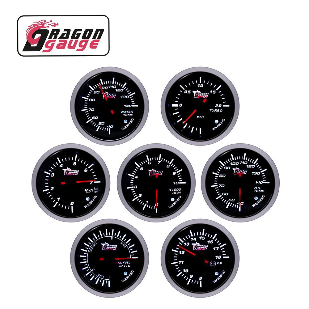 DRAGON GAUGE LED Digital Universal 60mm Auto Turbo- Boost 2 BAR Racing Gauge Stepper Motor Meter (6161-BB )