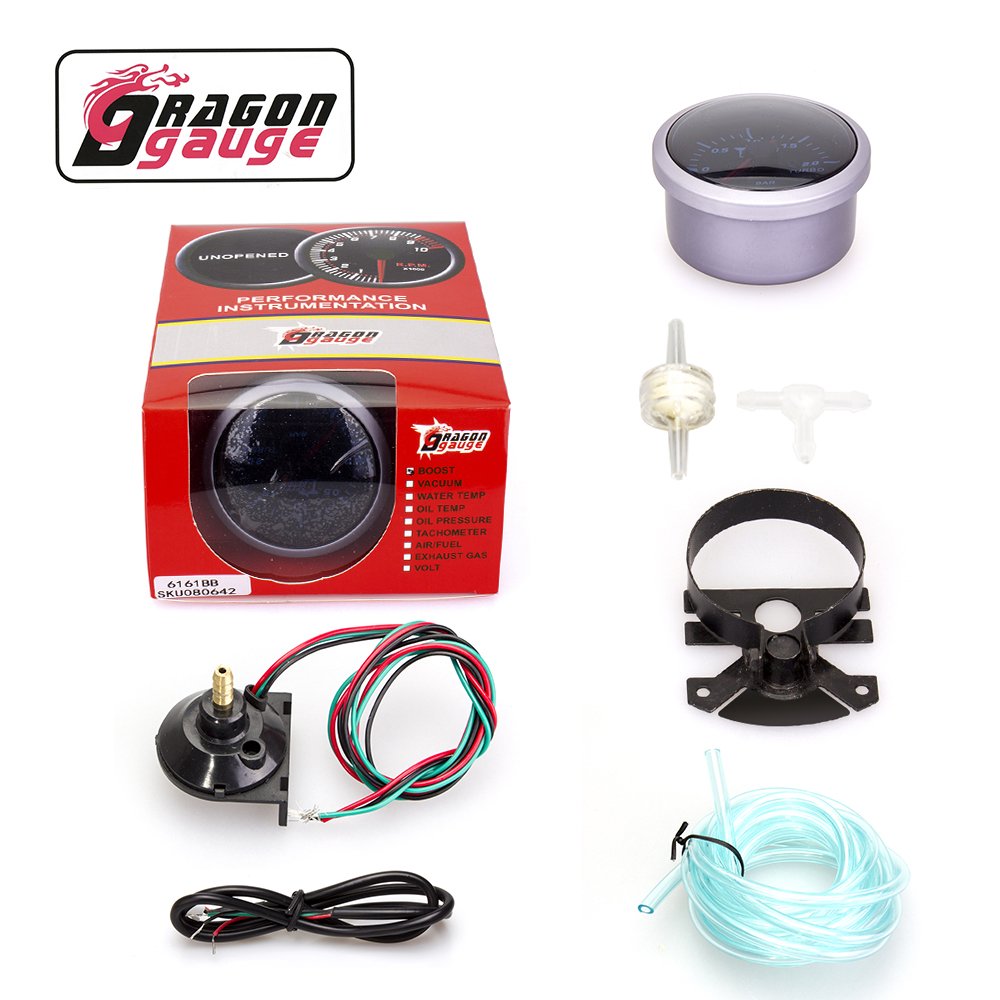 DRAGON GAUGE LED Digital Universal 60mm Auto Turbo- Boost 2 BAR Racing Gauge Stepper Motor Meter (6161-BB )