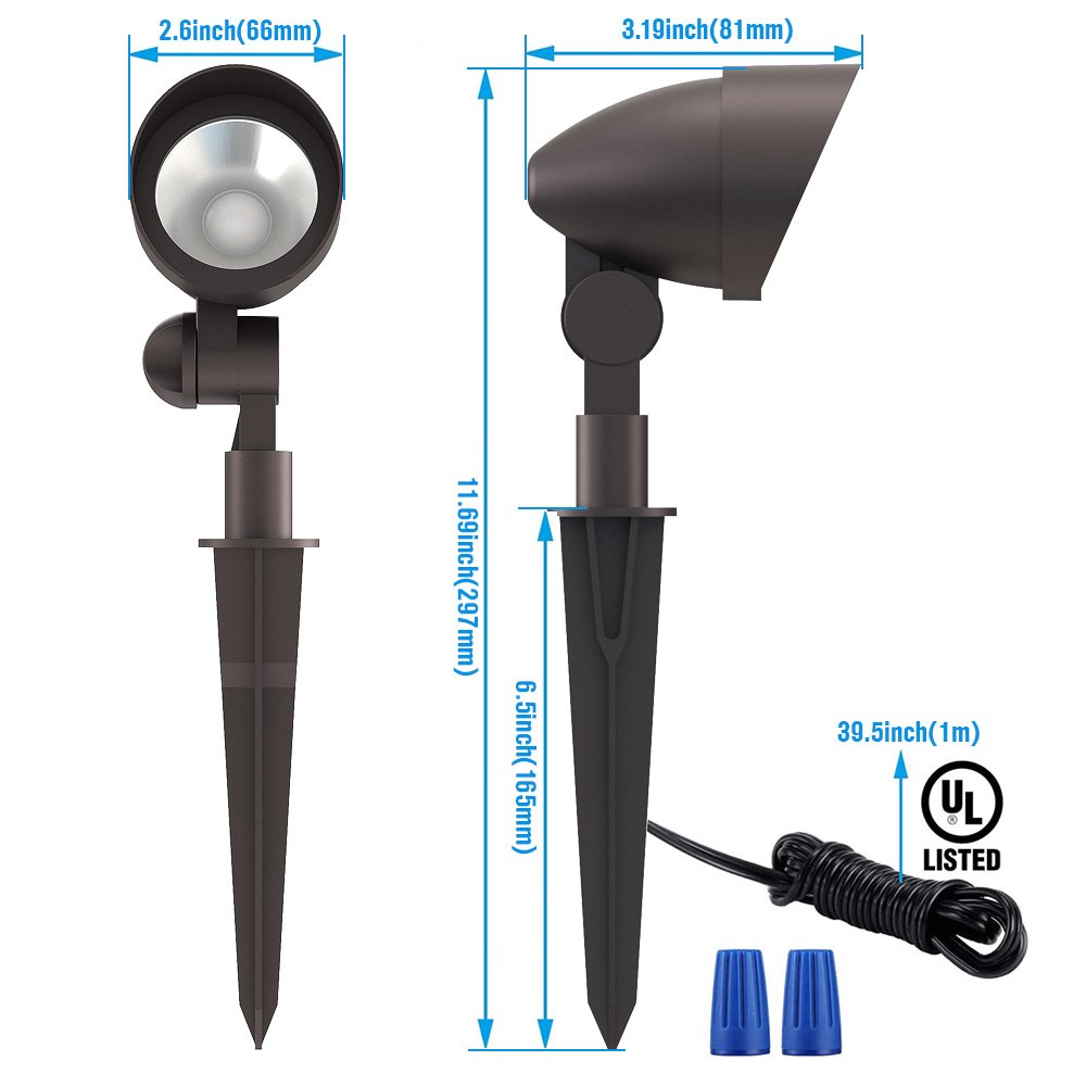 Outdoor Garden Lights 5W 200 Lumens Waterproof Garden Spike Light & Landscape Spot Lighting ETL Listed