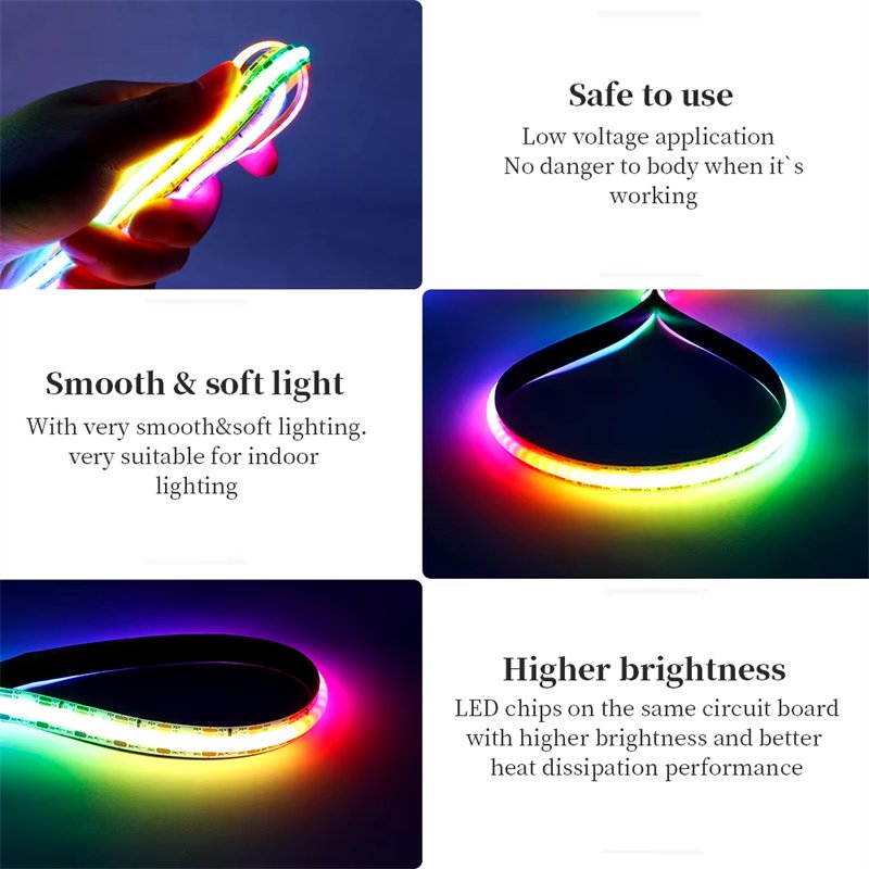Dream Color WS2811 WS2812B Flexible RGB LED Strip 5m Smart Strip Lights IP65 Addressable Cob LED Strip for Decorations