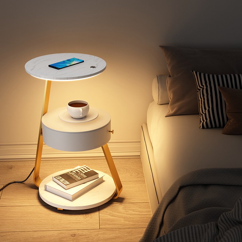 Modern Wood Metal Marble Wireless Charging Bedroom Led Night Light Living Room Shelf Coffee Table Bedside Floor Lamp