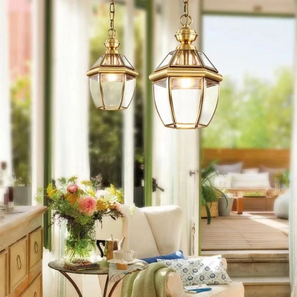 Modern Minimalist Brass Pendant Light Outdoor Indoor Solar Balcony Corridor Pavilion Chandeliers & Pendant Lights