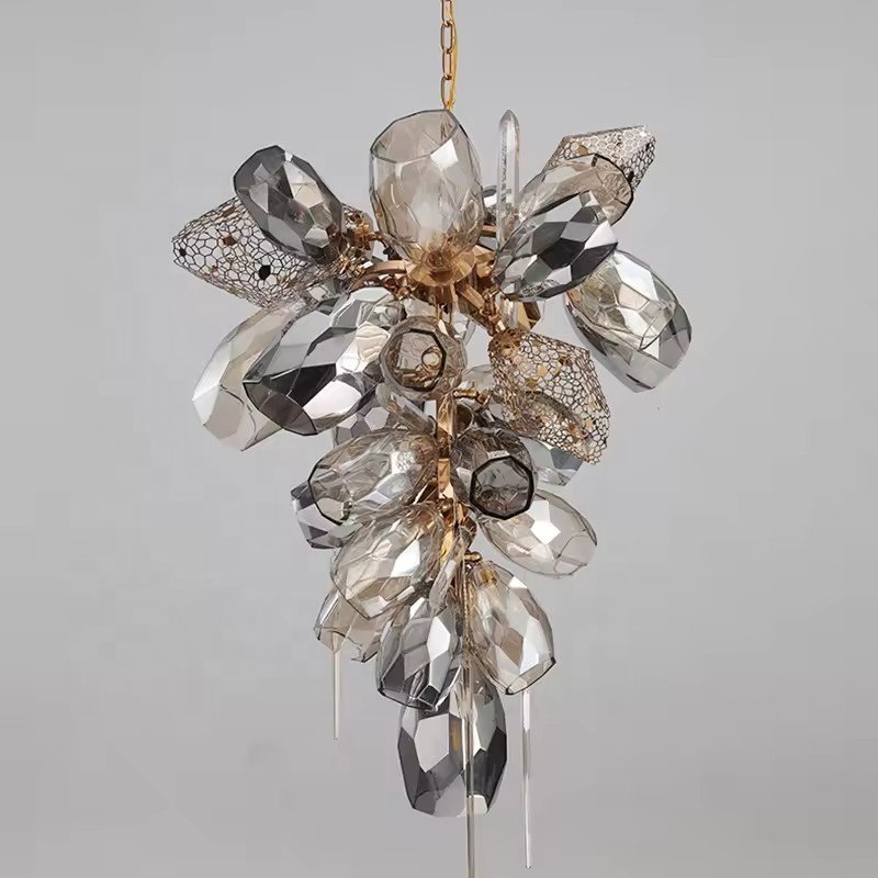 New Large European Decor Luxury Glass Crystal Chandelier Lights for Hotel Lobby Staircase Gold Modern Chandelier