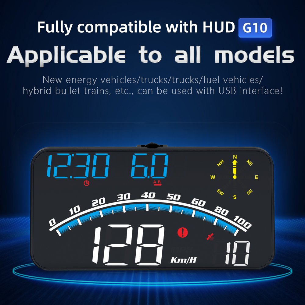 HUD G10 Blue LED Large Screen Speedometer Head up Display Gauge Car G10 Auto Electronics GPS Speed Rpm Universal Meter