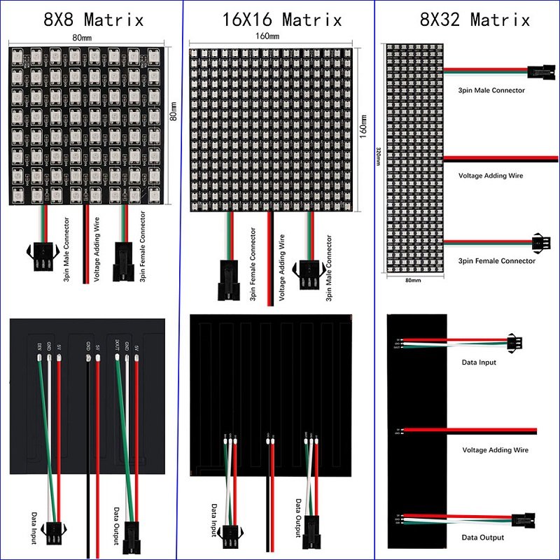 DIY Image Video Text Display Flexible RGB Screen Addressable 64 256 Pixel Panel WS2812 SK6812 WS2812b 8x8 8x32 16x16 Led Matrix