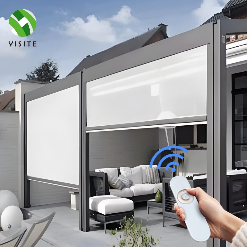 YST Garden Patio Windproof Waterproof Auto Retractable Pvc Shade Screens Tubular Motor Motorised Roller Zip Track Outdoor Blinds