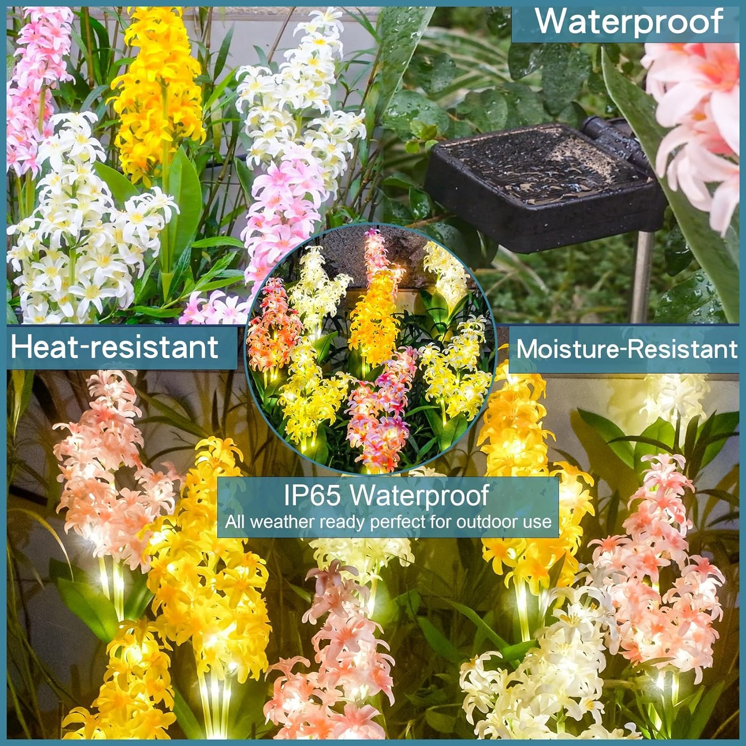 2024 Solar Hyacinth Flower Lights Garden Decorative Waterproof Colorful LED Powered Landscape for Patio for Gift Outdoor Plastic