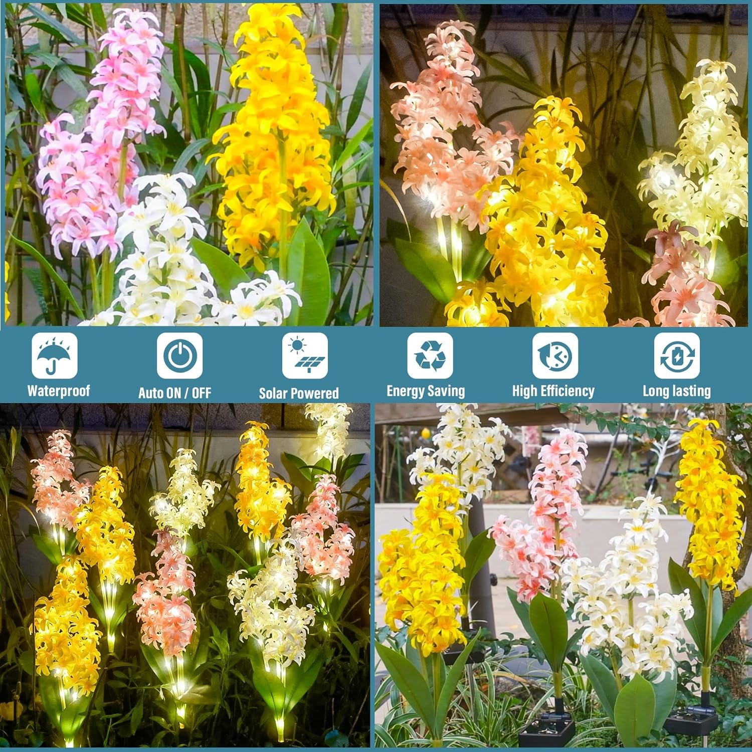 2024 Solar Hyacinth Flower Lights Garden Decorative Waterproof Colorful LED Powered Landscape for Patio for Gift Outdoor Plastic