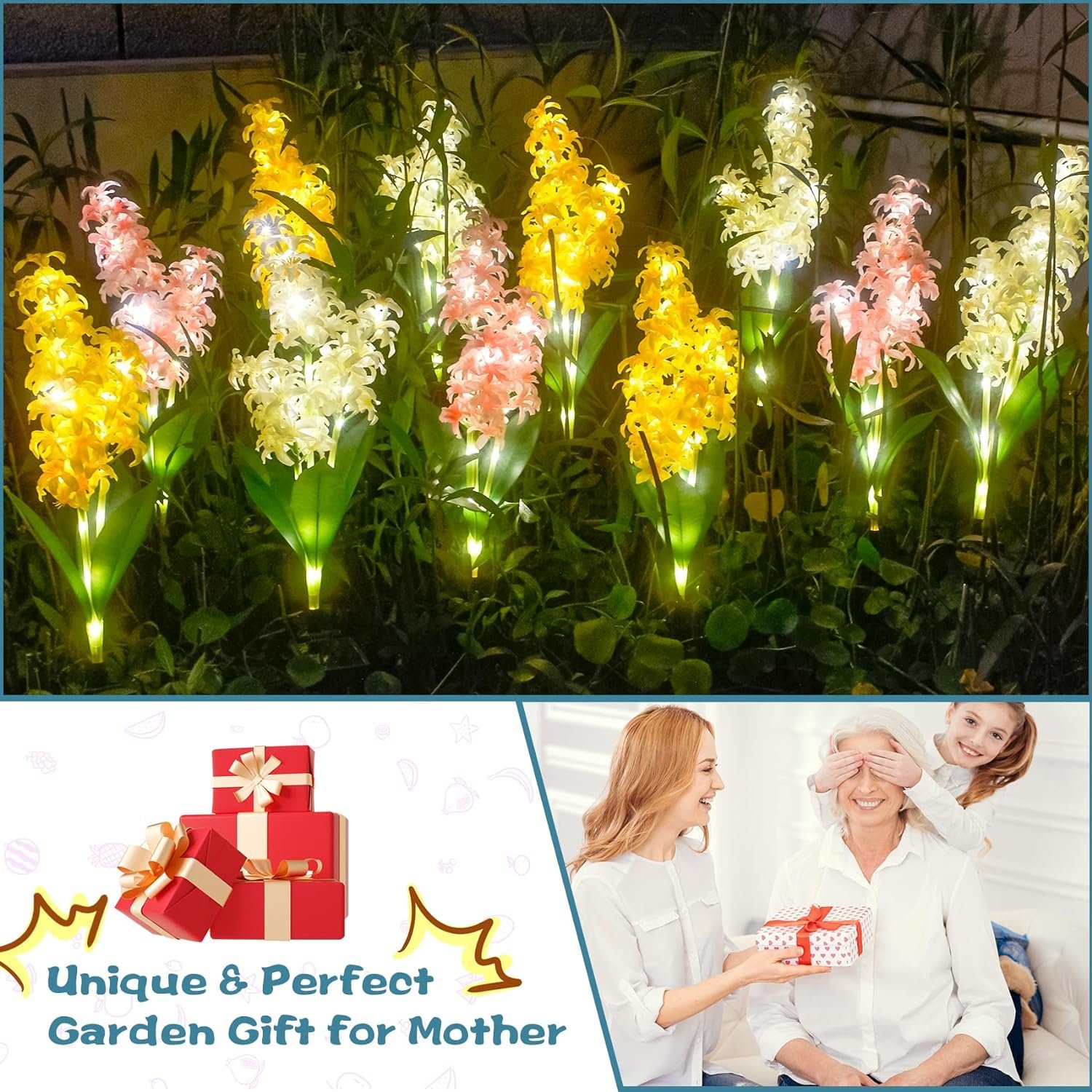 2024 Solar Hyacinth Flower Lights Garden Decorative Waterproof Colorful LED Powered Landscape for Patio for Gift Outdoor Plastic