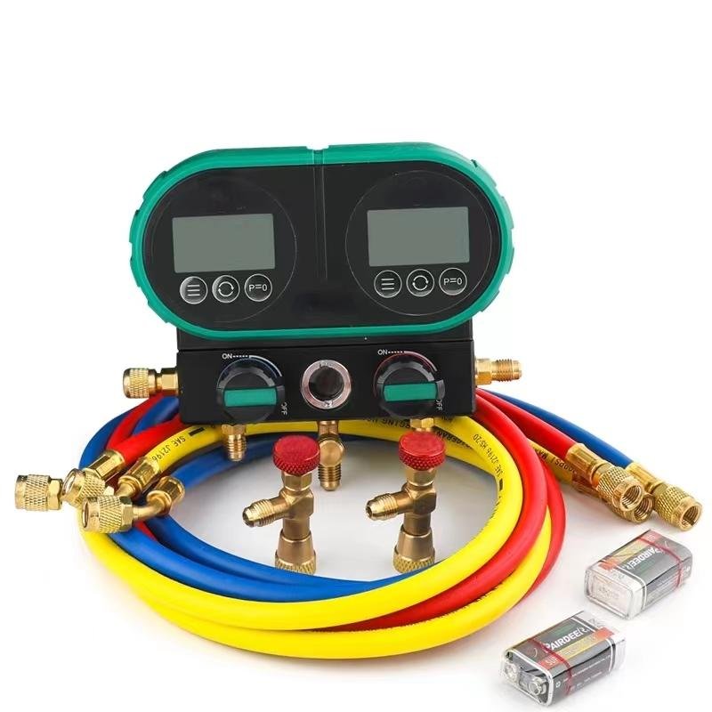 Integrated Refrigerant Pressure Gauge Test Tool Manifold Gauge with 1.5m freon Charging Hoses R134A R410A R404A