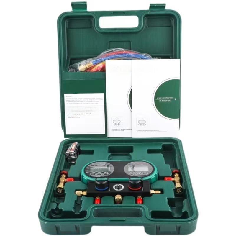 Integrated Refrigerant Pressure Gauge Test Tool Manifold Gauge with 1.5m freon Charging Hoses R134A R410A R404A