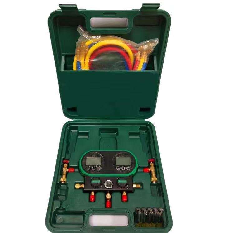 Integrated Refrigerant Pressure Gauge Test Tool Manifold Gauge with 1.5m freon Charging Hoses R134A R410A R404A