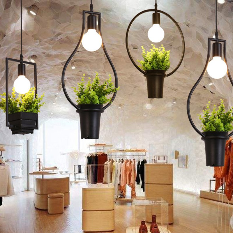 Nordic Plant Chandelier Retro Industrial Style Creative Personality Clothing Store Restaurant Cafe Lamp Iron Flower Pot Lamp