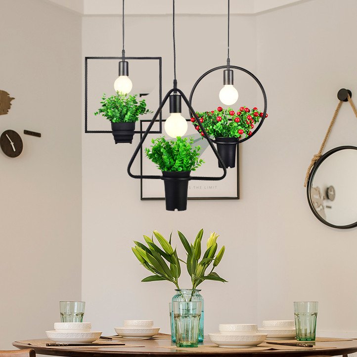 Nordic Plant Chandelier Retro Industrial Style Creative Personality Clothing Store Restaurant Cafe Lamp Iron Flower Pot Lamp
