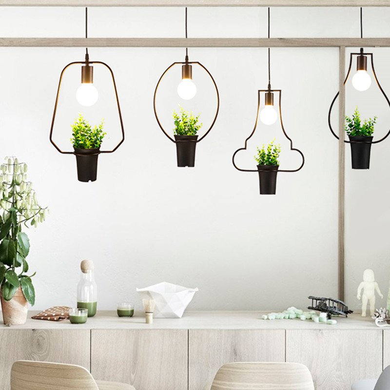 Nordic Plant Chandelier Retro Industrial Style Creative Personality Clothing Store Restaurant Cafe Lamp Iron Flower Pot Lamp