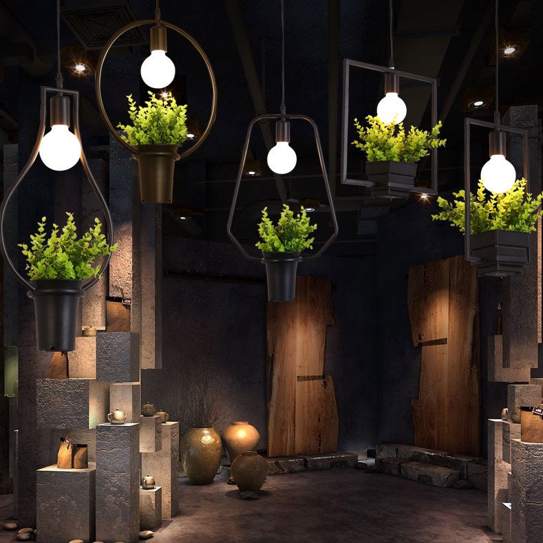 Nordic Plant Chandelier Retro Industrial Style Creative Personality Clothing Store Restaurant Cafe Lamp Iron Flower Pot Lamp