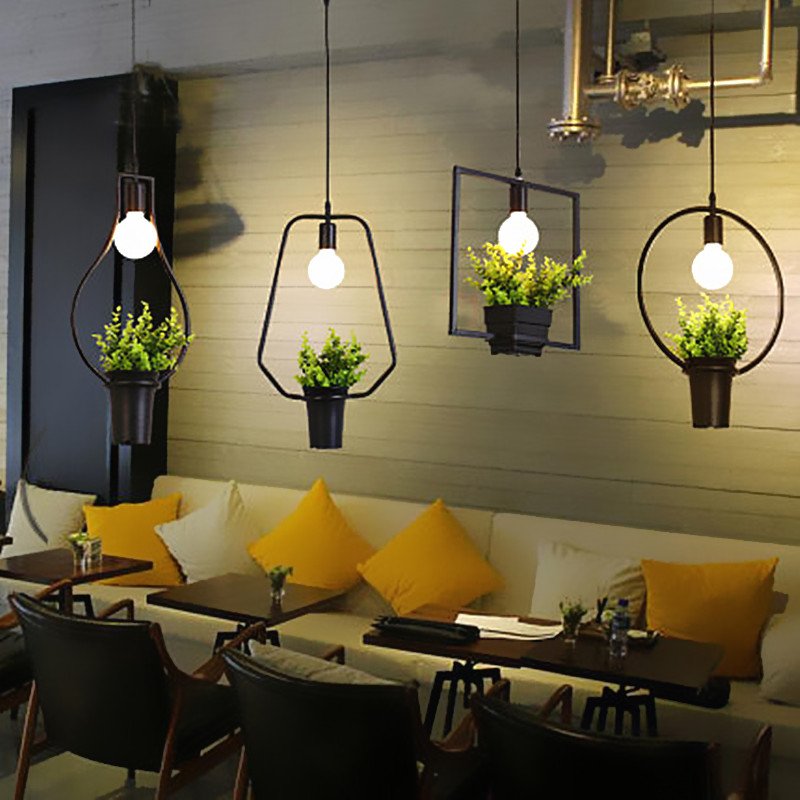 Nordic Plant Chandelier Retro Industrial Style Creative Personality Clothing Store Restaurant Cafe Lamp Iron Flower Pot Lamp