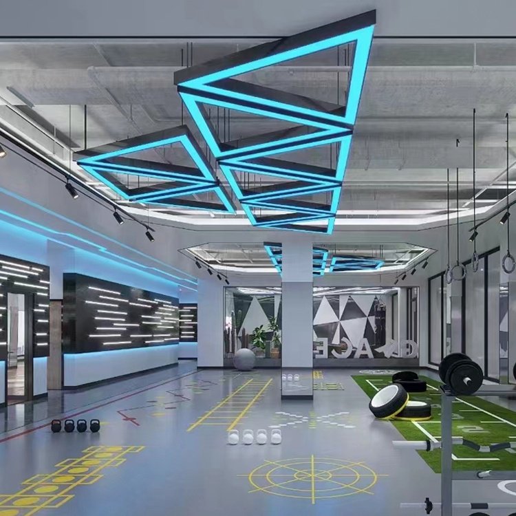 Customized Design Gym Ceiling Light Linear Pendant Hanging Chandelier Linear Lights Led Gym Lighting