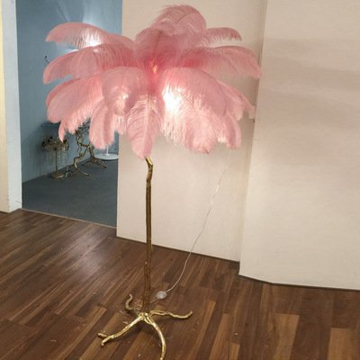 Light Luxury Bedroom Bedside Lamp Led Sofa Lamp with LED Lighting Ostrich Feather Design Palm Tree Copper Home Hotel Decor